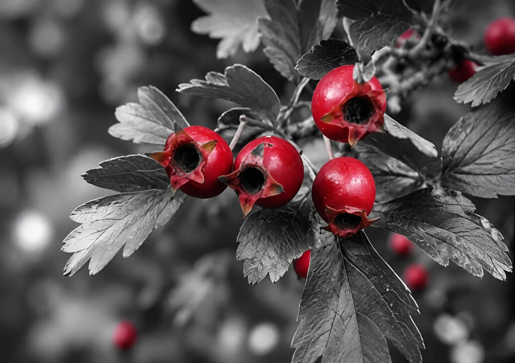red barries with B/W background